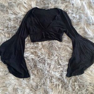 Fashion Nova black crop top with flowy sleeves
